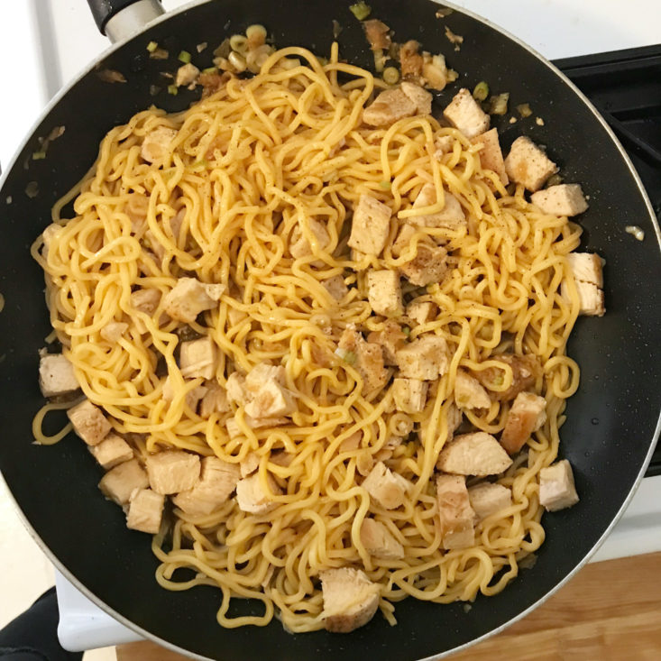 noodles, glaze, and chicken all in pan