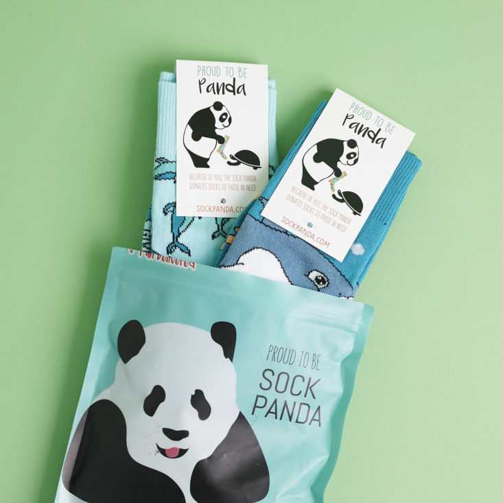 Sock Panda package with socks popping out
