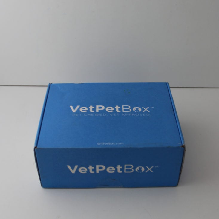 closed blue box with Vet Pet Box printed in white