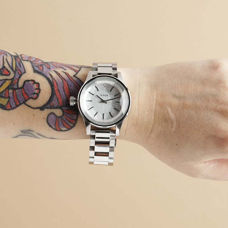 Nixon Facet Watch in Silver on wrist