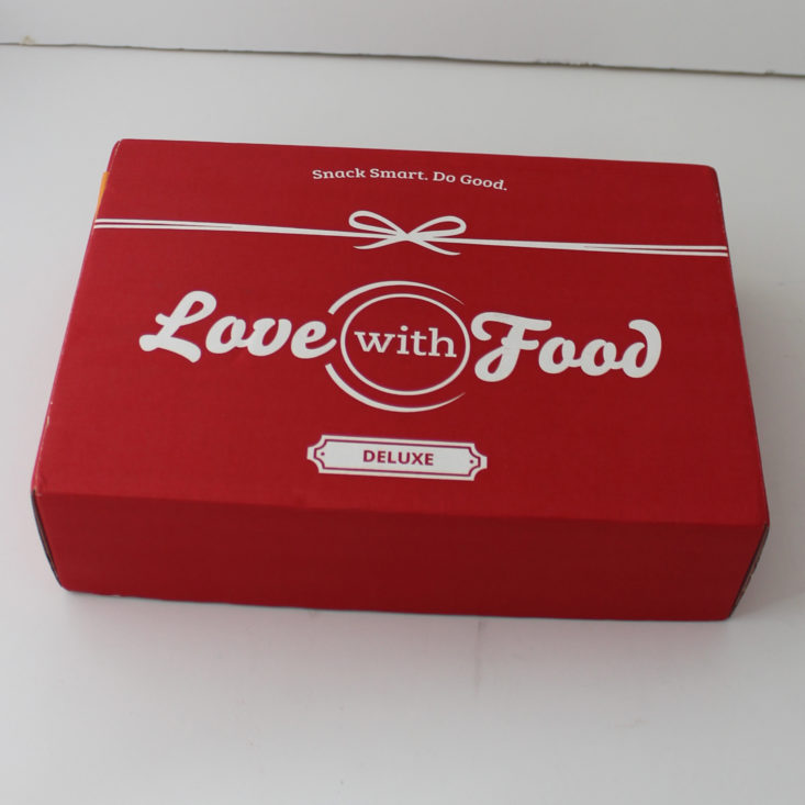 closed red box with Love With Food printed in white on top