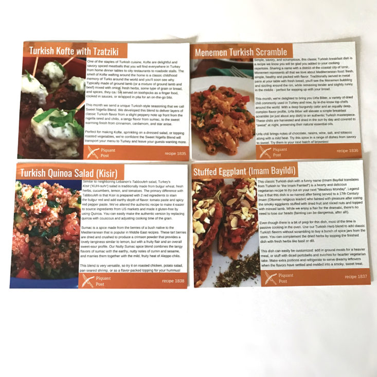 Piquant Post August 2018 - recipe cards