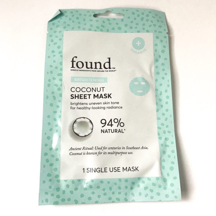 Beauty Swag September 2018 - Found Coconut Sheet Mask Front
