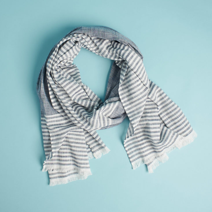 causebox welcome box striped scarf in a loop