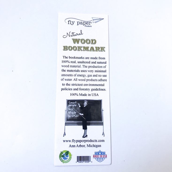 Deep Readers Club September 2018 - Fly Paper Products Wooden Bookmark Package Back