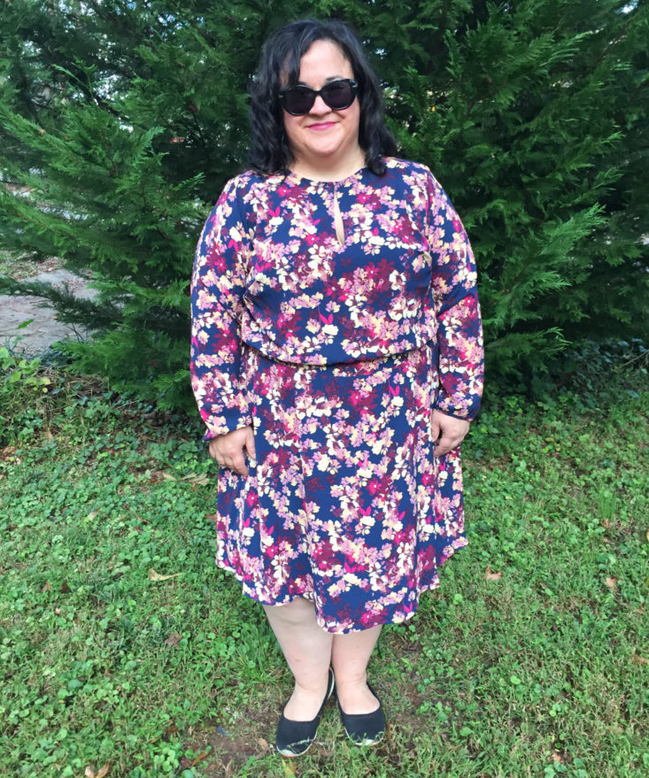 JustFab Subscription Box Review & BOGO Offer October 2018 - Smocked Sleeve Dress Front