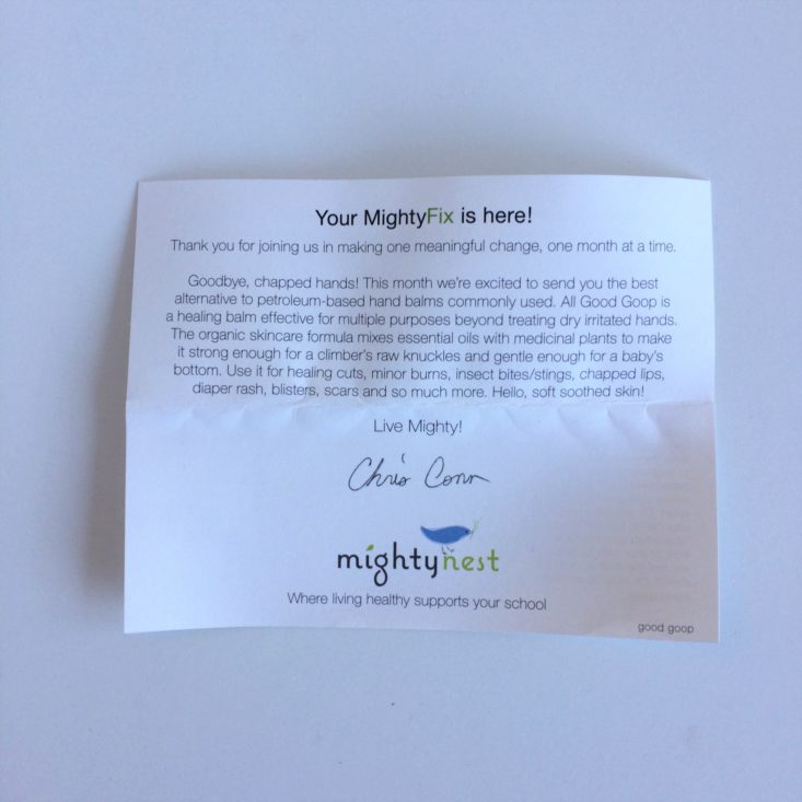 Mighty Fix Box October 2018 - Info Card Front