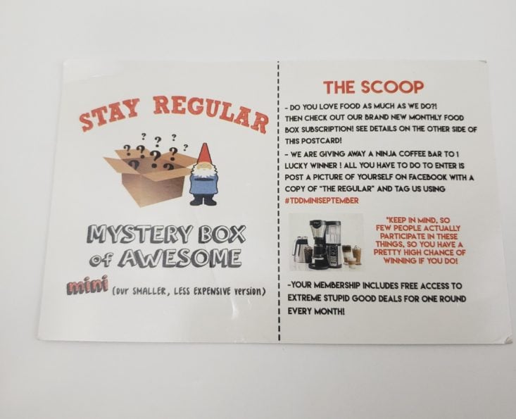 Mini Mystery Box Of Awesome September 2018 - Advertisement Card Front