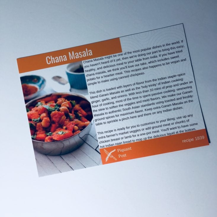 Piquant Post Review September 2018 - CHANA MASALA CARD FRONT