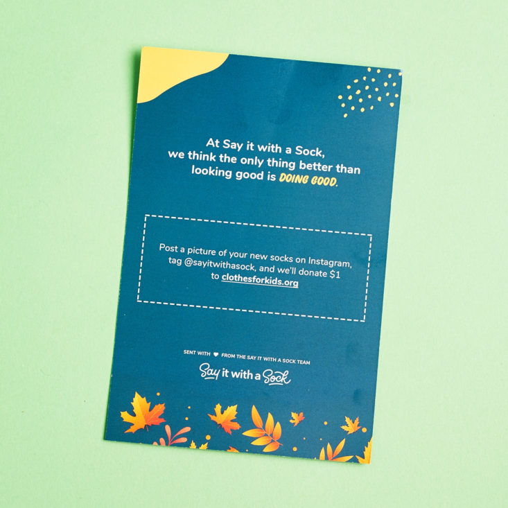 Say It With A Sock Mens October 2018 - Mast Steiner Socks Info Card Back