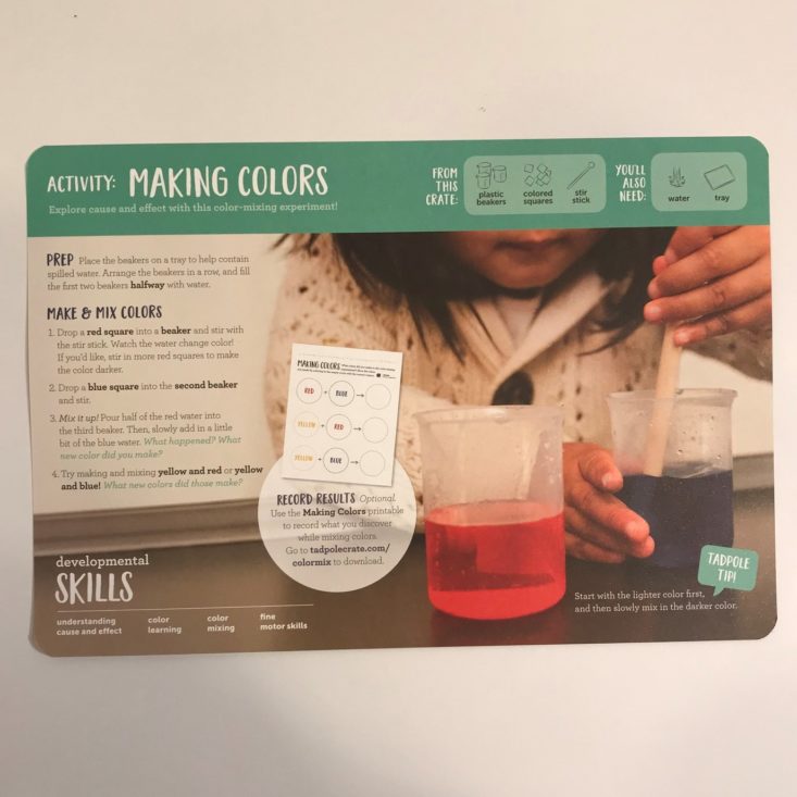 Tadpole Crate October 2018 - Making Color instruction card