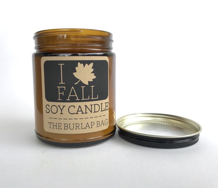 The Burlap Bag Candle Club Subscription Review October 2018 - I Love Fall Candle Front