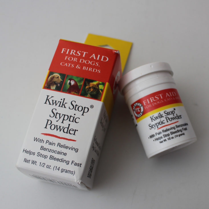 Vet Pet Box Dog November 2018 Review - Kwik Stop Styptic Powder Open With Box Front