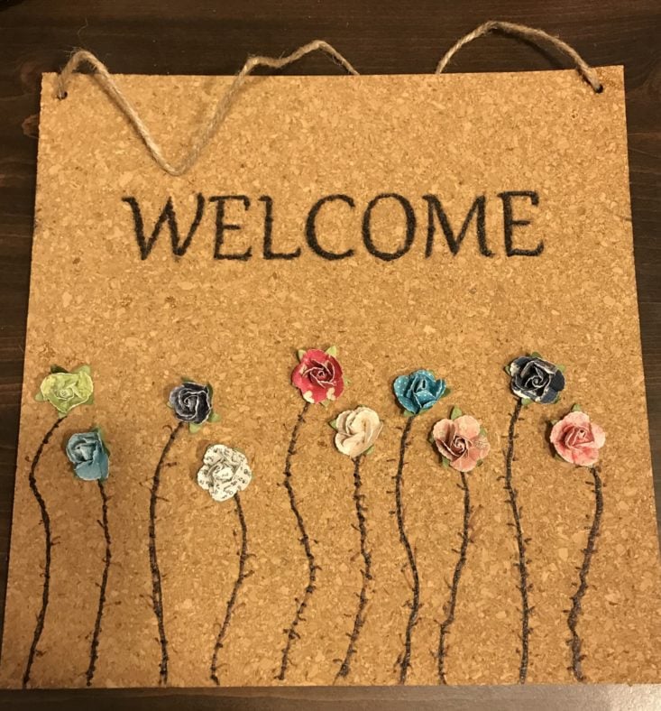 Adults & Crafts Cork Burning Kit October 2018 Review - Finished Product - Welcome Sign 1 Top