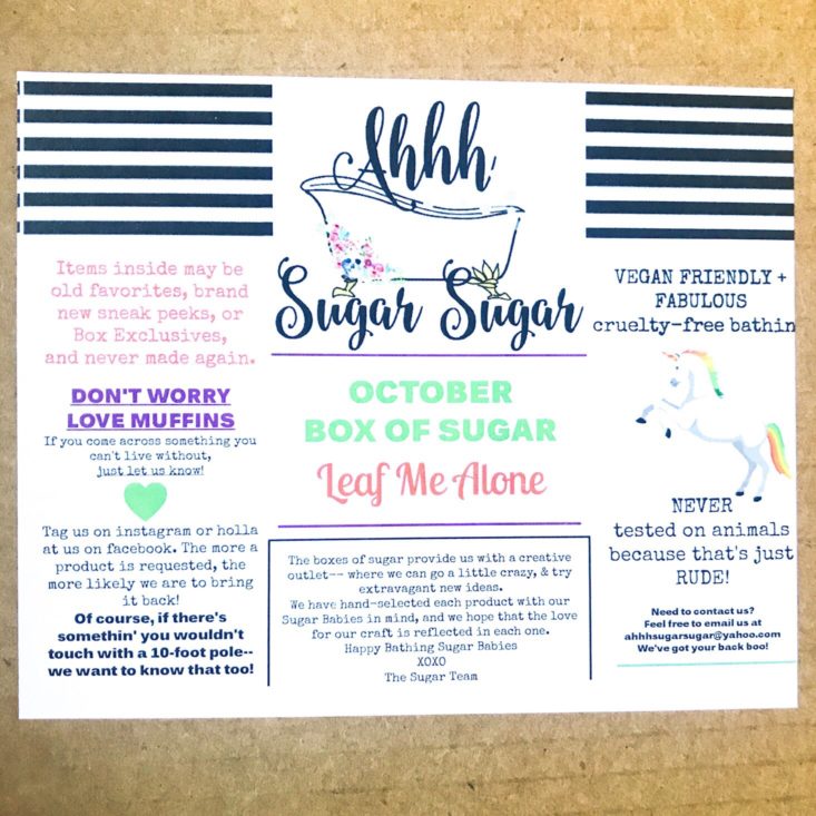 Ahhh Sugar Sugar Box October 2018 - Sugar Unicorn Front