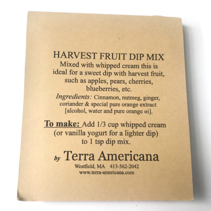 Fruit For Thought Box October 2018 - Harvest Fruit Dip MIx Packed Back
