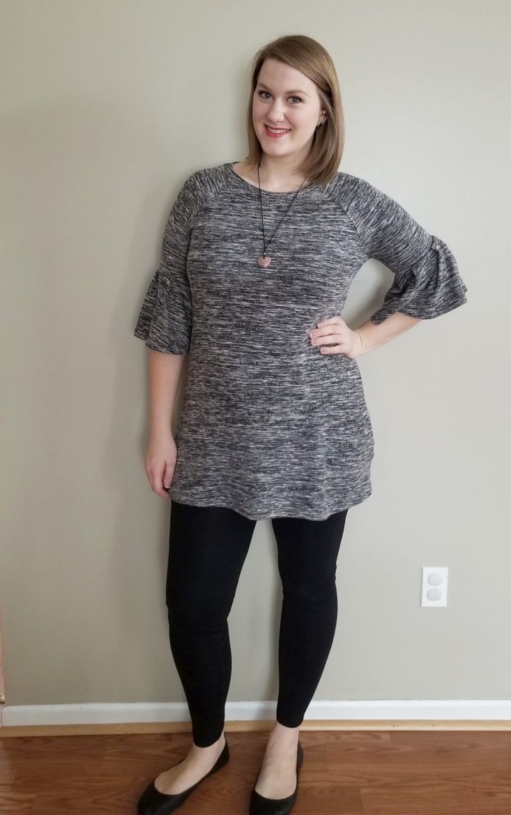 Golden Tote 149 Tote Review grey bell sleeve dress