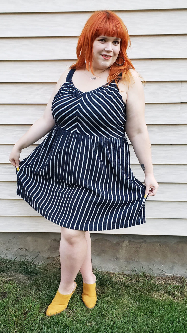 Gwynnie Bee Box October 2018 - Striped Forever Navy Fit And Flare Dress By LOFT 0005