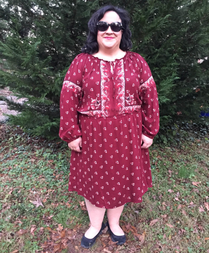 Gwynnie Bee Subscription Review November 2018 - LUCKY BRAND - Floral Border Printed Red Dress Front