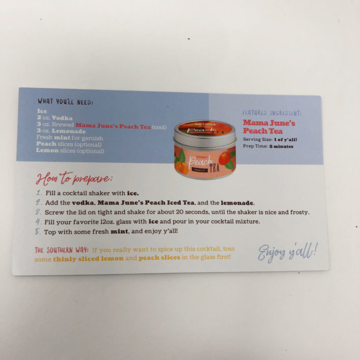Mama Junes Southern Style Box - Southern Peach Tea Recipe Card Back