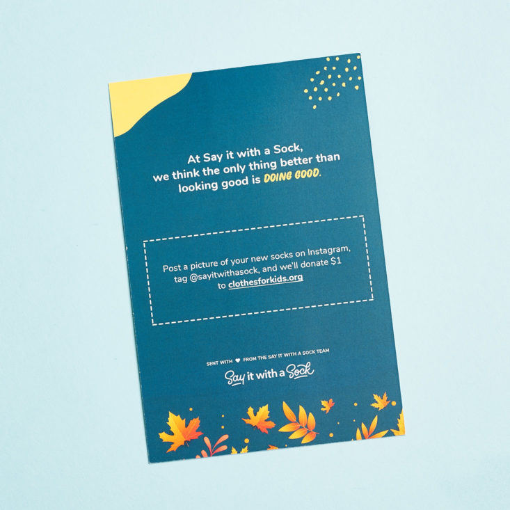Say It With A Sock Girls October 2018 Autumn Card Back