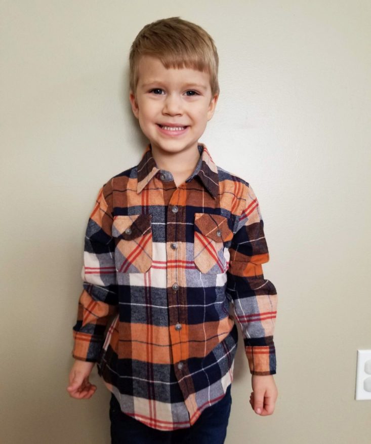 Stitch Fix Kids Boys November 2018 plaid shirt modeled