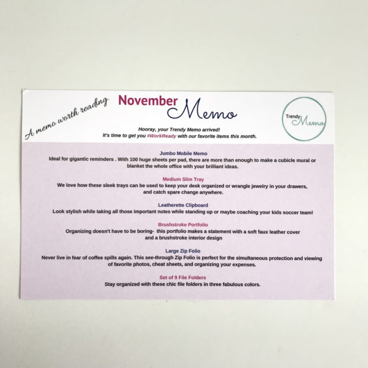 Trendy Memo November 2018 - Memo Card Top