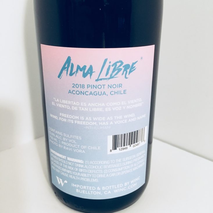 Winc Wine Of The Month Review November 2018 - Alma Libre Label Back