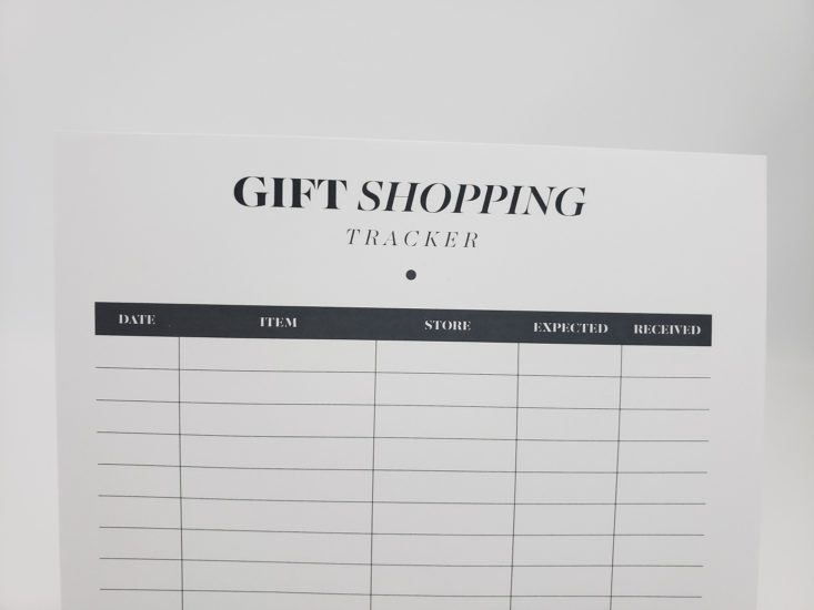 Cloth & Paper Subscription Box November 2018 - Gift Shopping Tracker 2