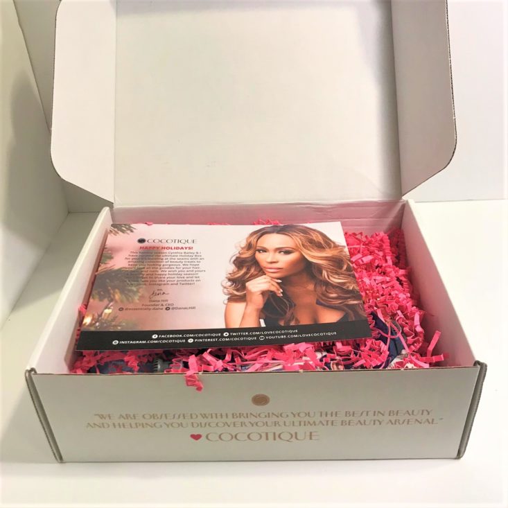 Cocotique Holiday Box December 2018 - Cocotique Beauty Box Opened Front