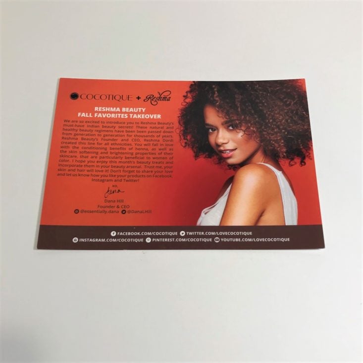 Cocotique November 2018 - Info Card Front