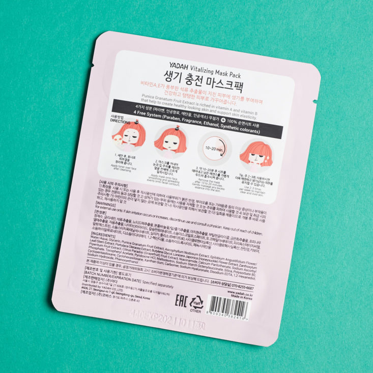 Facetory 4 Ever Fresh December 2018 - Yadah Vitalizing Mask Pack Back Top