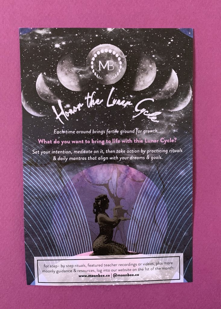 Gaia Collective MoonBox “Illuminate” Review December 2018 - Information Sheet 1 Front