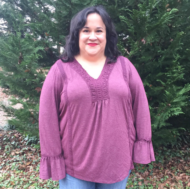 Gwynnie Bee Box December 2018 - ONE WORLD - Bell Sleeve Berry Top Front