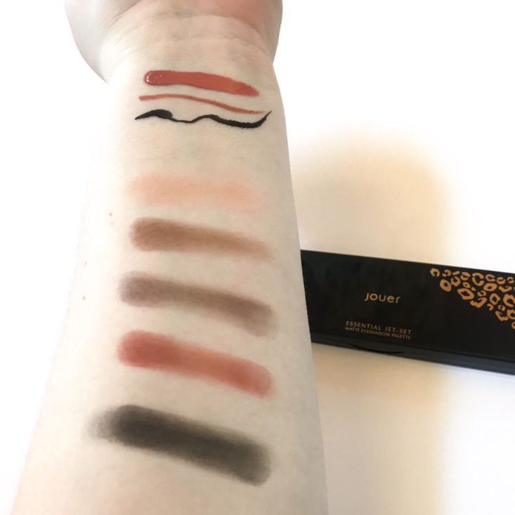 Jouer Cosmetics Mystery Matchbox December 2018 - Essential Jet Set Eyeshadow Palette Swatch With Product Top