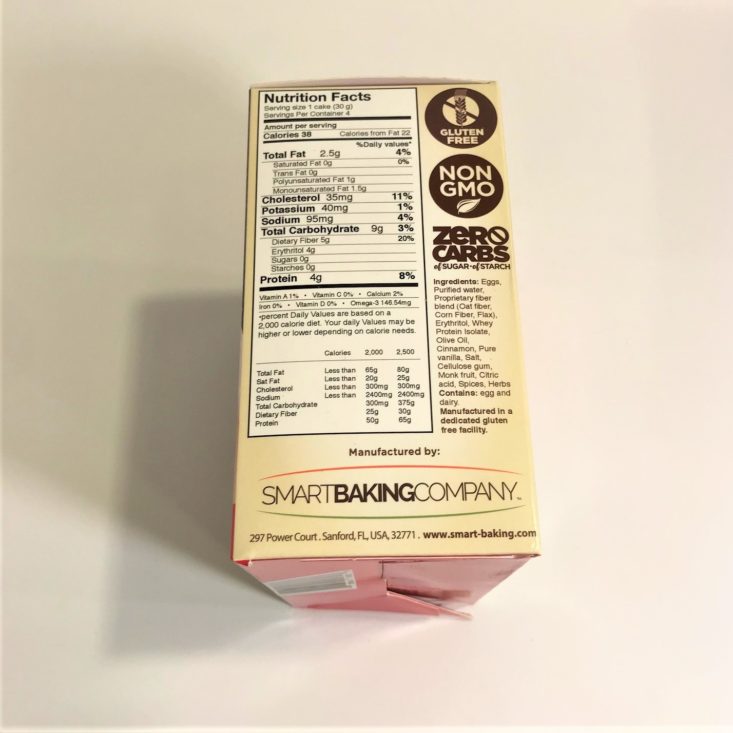 Onnit Keto Box December 2018 - Smart Baking Company Cinnamon Smart Cakes Box Back Top