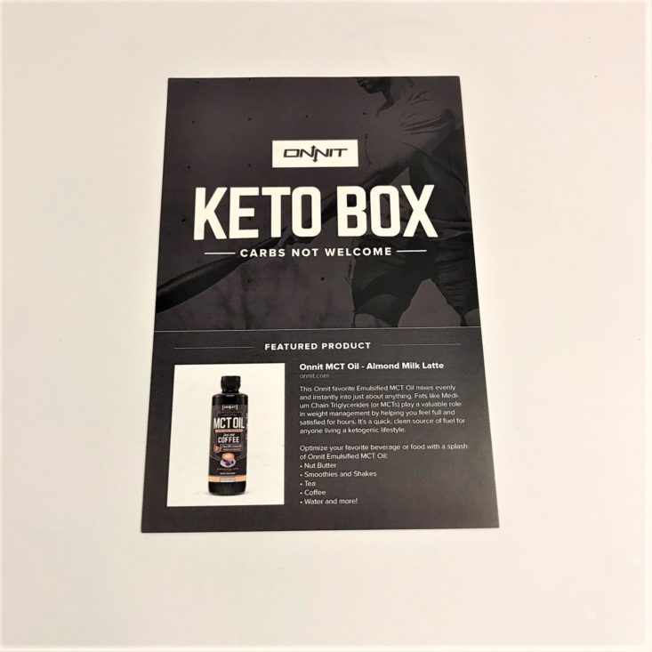Onnit Keto Box December 2018 - information card Front Top