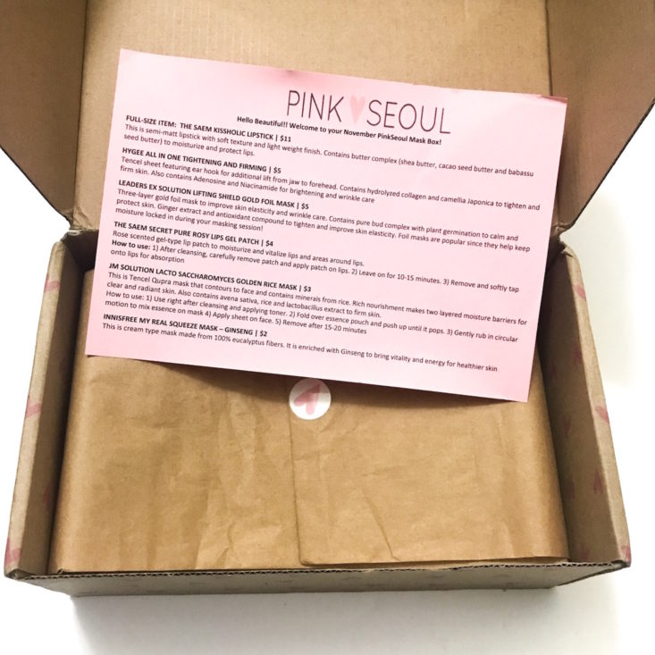 PinkSeoul Mask Box October 2018 - Box Open Top 1