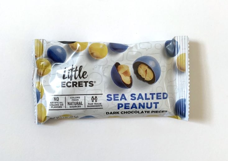 SnackSack Classic Box Review December 2018 - Little Secrets Sea Salt Chocolate Peanut Candy Package Top