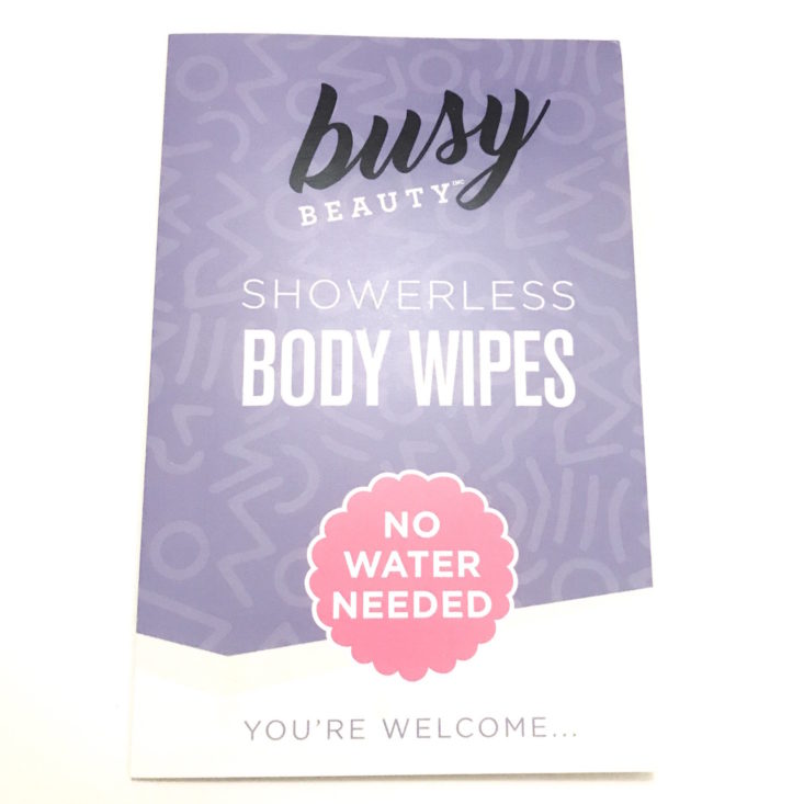 The Bless Box November 2018 - Busy Beauty Showerless Body Wipes Front