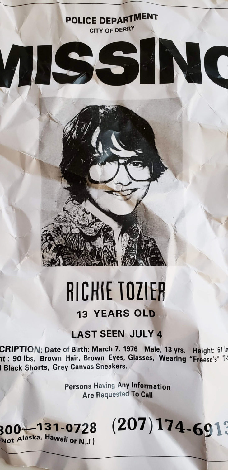 BAM! Horror Box October 2018 - Richie Tozier Missing Poster Closer View