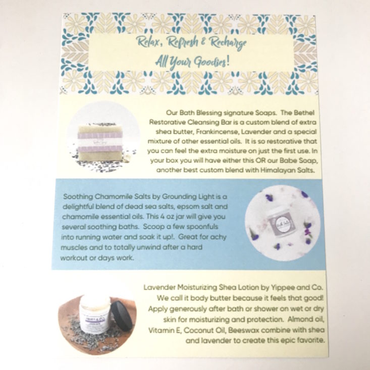Bath Blessing Box January 2019 - Informaction Card Top 1