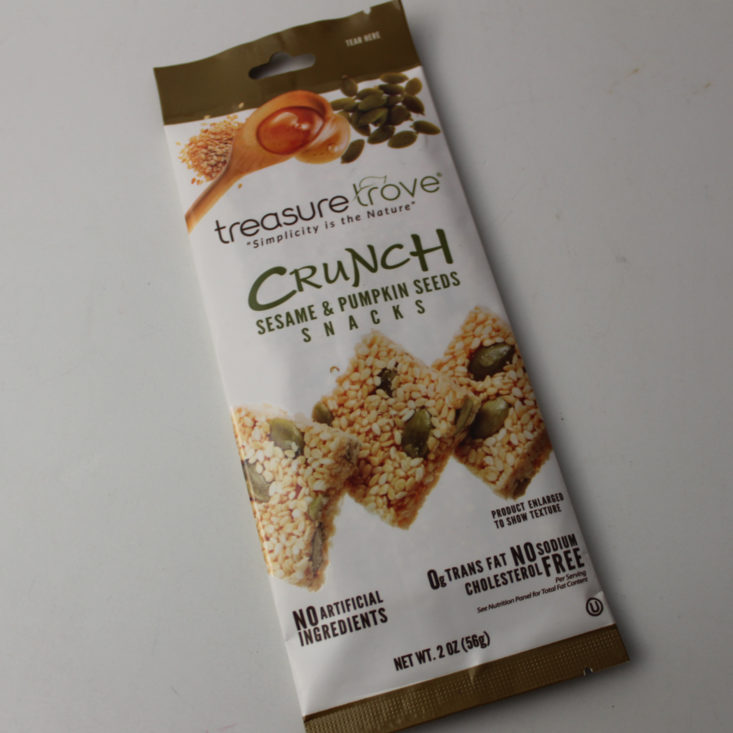Bulu Box December 2018 Review - Treasure Trove Crunch Sesame and Pumpkin Seed Snacks Package Top