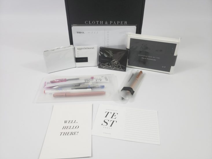 Cloth & Paper Stationery Box December 2018 - Box Opened With All Content Top