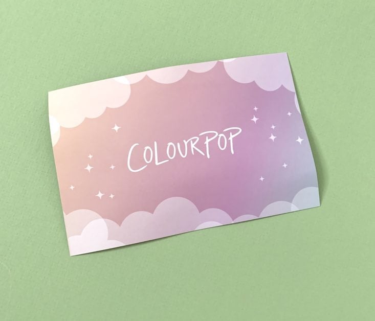 ColourPop She’s A Mystery Box Review January 2019 - cute little note Front Top