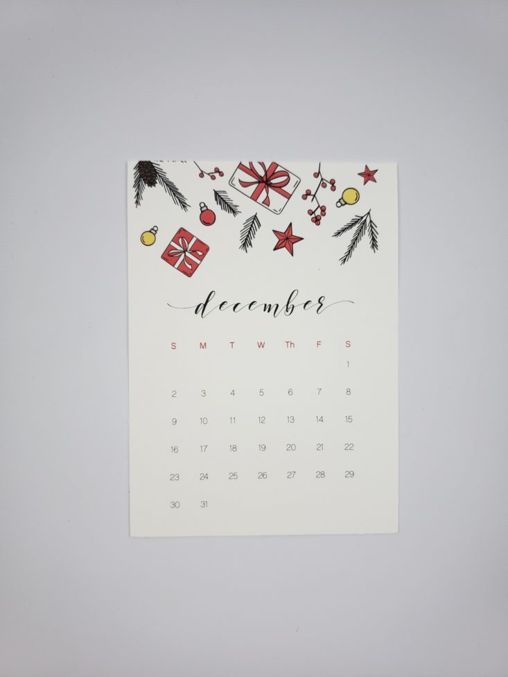 Flair & Paper Box December 2018 - Monthly Calendar Card