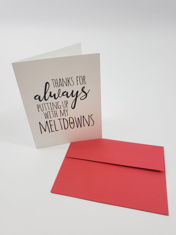 Flair & Paper Box December 2018 - Thanks For Always Putting Up With My Meltdowns Greeting Card Front