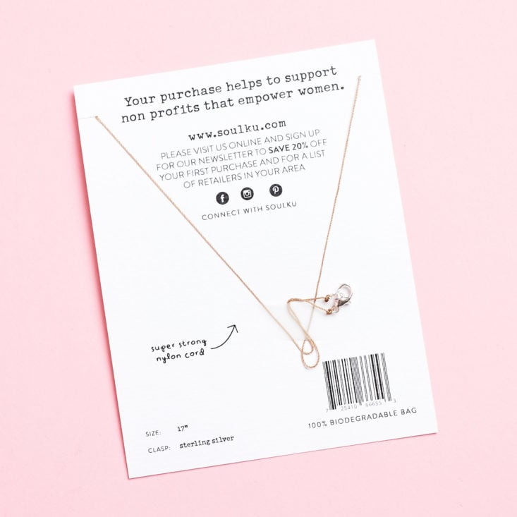 Goddess Provisions January 2019 necklace on card back