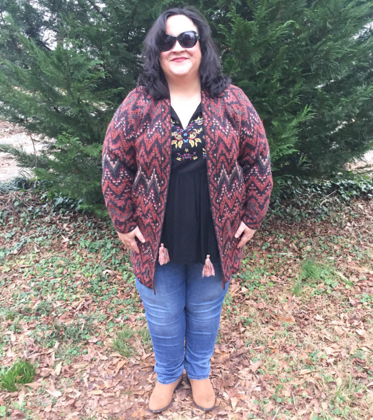 Gwynnie Bee January 2019 - Geometric Cardigan Front
