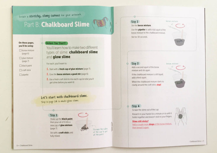 KiwiCo. Science & Art Pack Chalkboard Slime December 2018 - Booklet Opened Top